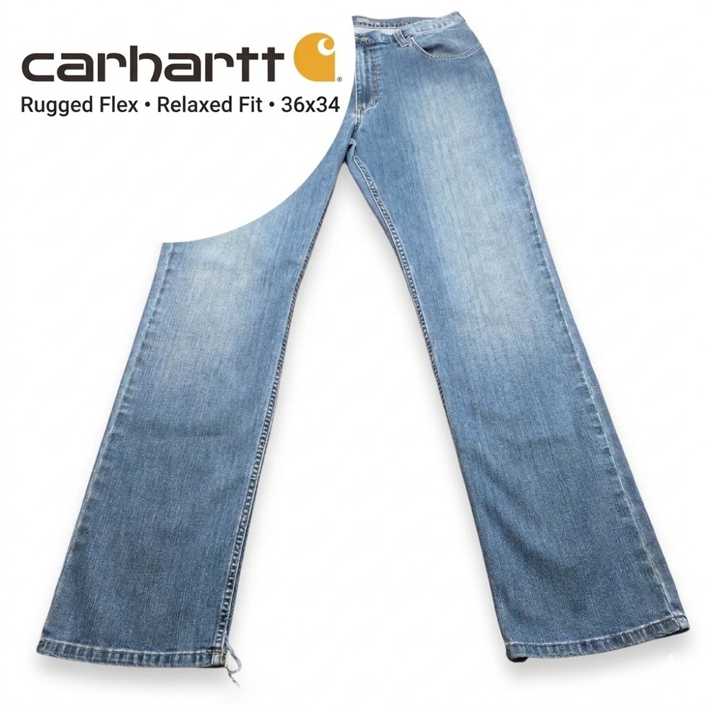 Carhartt Mens 36x34 Relaxed Fit Straight Leg Jeans Blue Rugged Flex 102804 Work‎
